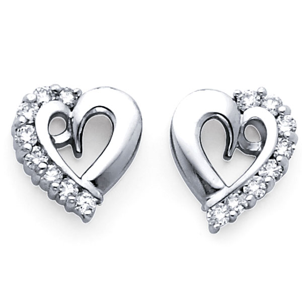 14K White Gold Heart Diamond Earrings .41ctw