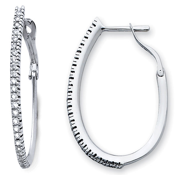 14K Oval Hoop Diamond Earrings .55ctw