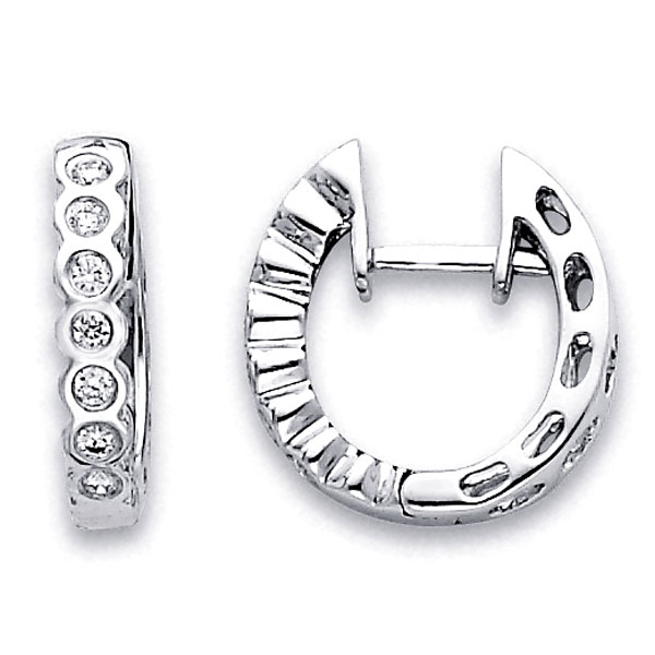 14K Huggy Style Bezel Set Diamond Earrings .15ctw
