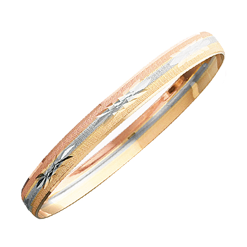 Tri Color Solid 14K Gold Bangle