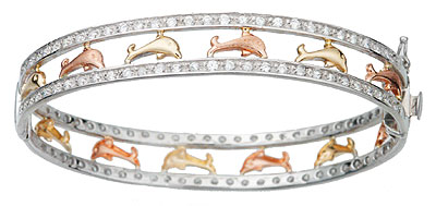 Tri Color Dolphin CZ Bangle