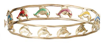 14k Colored Dolphin Bangle