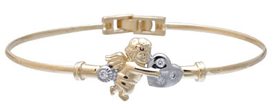 14k Two-Tone Angel Heart CZ Bangle
