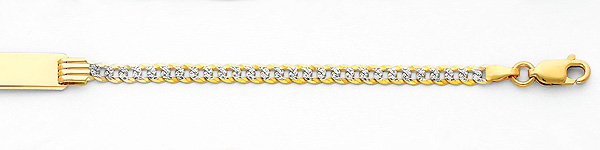 14K Yellow Gold White Pave 3.0mm Mens ID Concave Curb Bracelet with Lobster Claw Clasp - 7.5 Inches