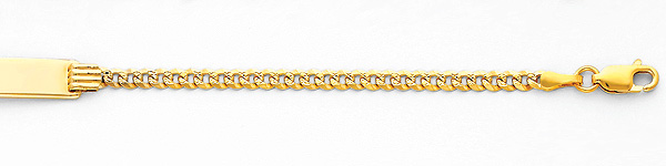 14K Yellow Gold Pave 3.0mm Mens ID Concave Curb Bracelet with Lobster Claw Clasp