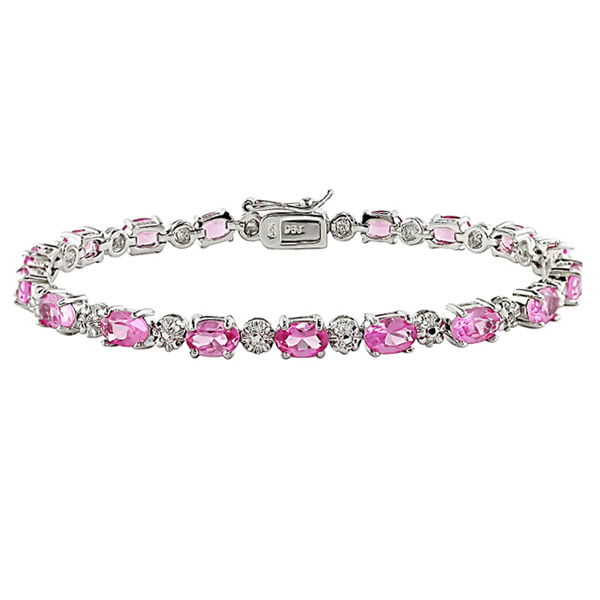 0.02 CT Diamond TW And 13 1/2 CT TGW Created Pink Sapphire Bracelet Silver GHI I3 Length inches: 7.25