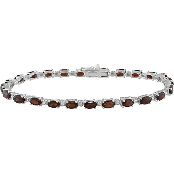 January Birthstone 5 5/8 CT TGW Garnet White Topaz Bracelet Silver Length inches: 7
