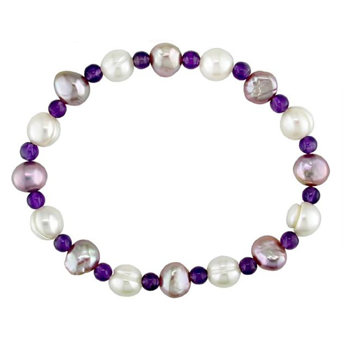 7 5mm Amethyst Bead 7-8mm FW Natural Shape White Flat Purple Pearl Elastic Bracelet prl grade AA