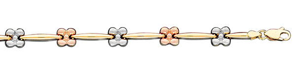 Flower bracelet in tri-color gold.