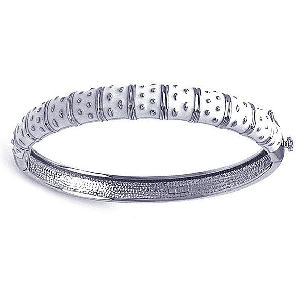 White Enamel Sterling Silver Bangle Bracelet