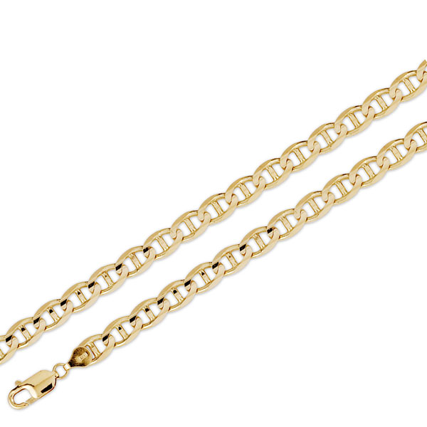 7mm 14K Yellow Gold Men's Mariner Link Chain Bracelet 8.5in