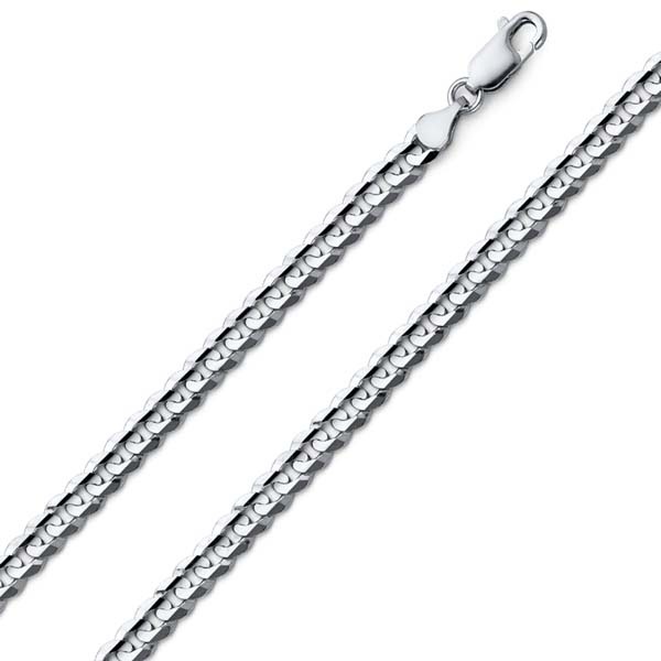 4mm 18K White Gold Men's Concave Curb Cuban Link Chain Necklace 16-30in