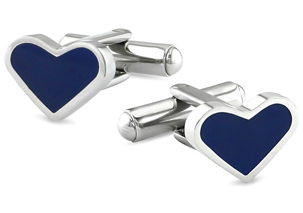 Blue Enamel Heart Shaped Stainless Steel Cufflinks