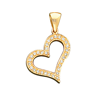 Yellow Gold CZ Heart Charm