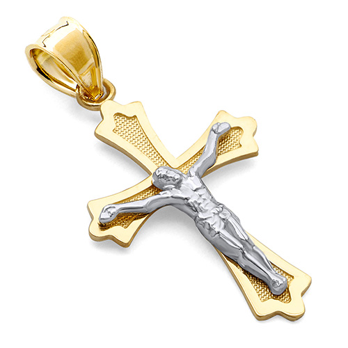 Small Patonce Crucifix Pendant in 14K Two-Tone Gold
