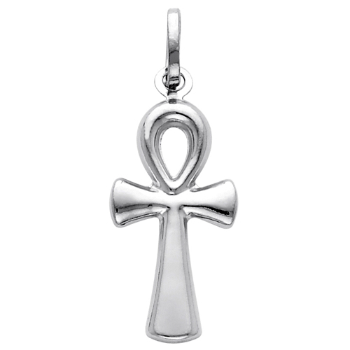 14K White Gold Religious Medium Ankh Cross Charm Pendant