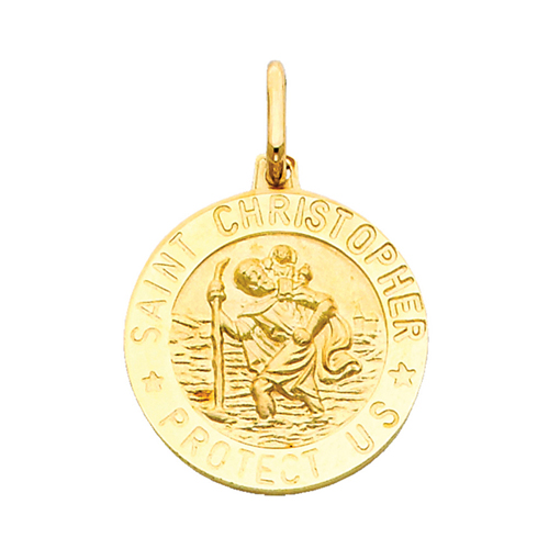 14K Yellow Gold Large Religious Saint Christopher Medal Charm Pendant