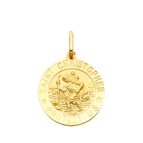 14K Yellow Gold Medium Religious Saint Christopher Medal Charm Pendant