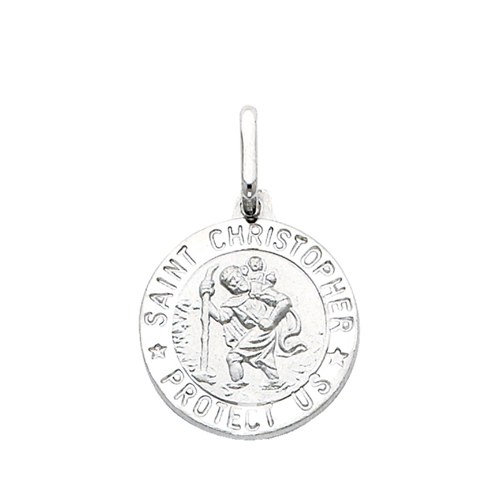 14K White Gold Medium Religious Saint Christopher Medal Charm Pendant