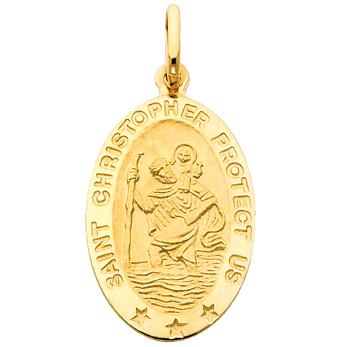 14K Yellow Gold Large Religious Saint Christopher Medal Charm Pendant