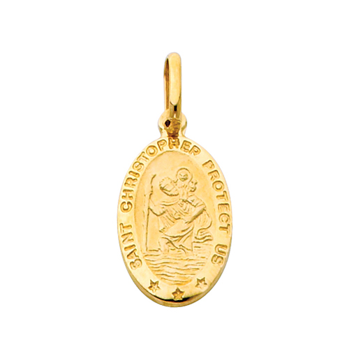 14K Yellow Gold Small Religious Saint Christopher Medal Charm Pendant