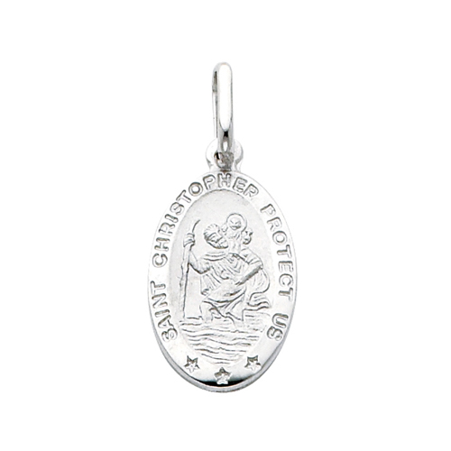 14K White Gold Small Religious Saint Christopher Medal Charm Pendant