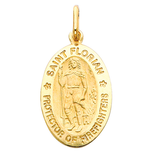 14K Yellow Gold Religious Saint Florian Medal Charm Pendant