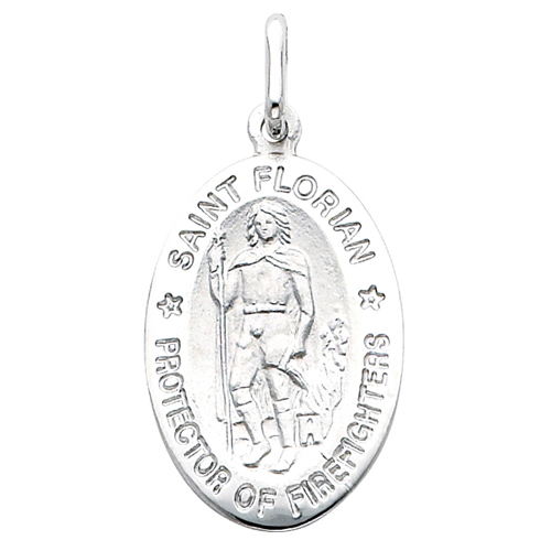 14K White Gold Religious Saint Florian Medal Charm Pendant