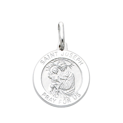 14K White Gold Religious Saint Joseph Medal Charm Pendant