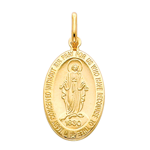 14K Yellow Gold Large Religious Miraculous Mary Medal Charm Pendant