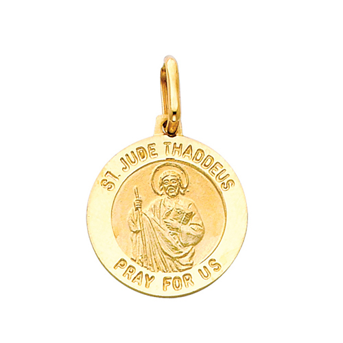 14K Yellow Gold Medium Religious Saint Jude Thaddeus Medal Charm Pendant