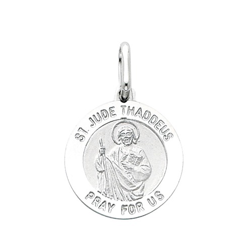 14K White Gold Medium Religious Saint Jude Thaddeus Medal Charm Pendant