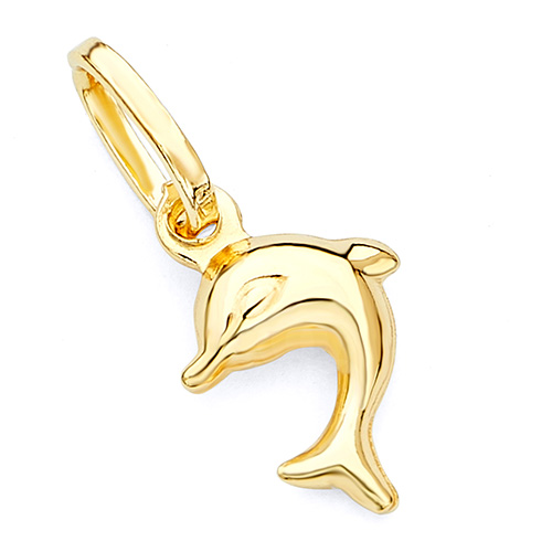 Flipping Dolphin Charm Pendant in 14K Yellow Gold - Mini
