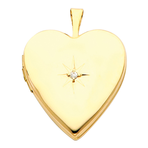 14K Yellow Gold Diamond-Accent Heart Locket Pendant 0.8 Inches or 20mm  1/10 ctw.  HI  I1-I2