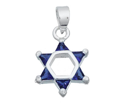 Silver CZ September Birthstone Star of David