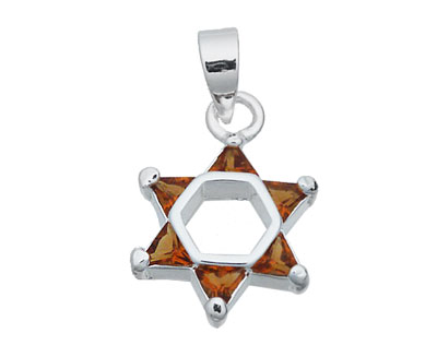 Silver CZ Amber Star of David