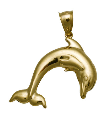 14k Yellow Gold Diamond Cut  Diving Dolphin