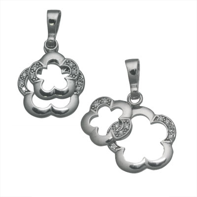 14K White Gold Moveable Flower CZ Pendant