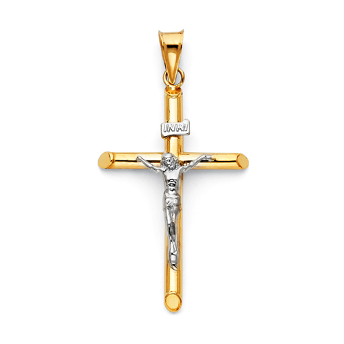 Medium Rod Crucifix Pendant in 14K Two-Tone Gold - Classic