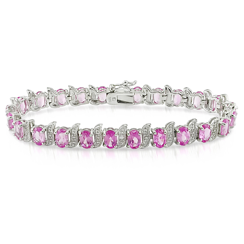 Sterling Silver 0.03 CTW Diamond 18.75 CT TGW Synthetic Pink Sapphire Bracelet