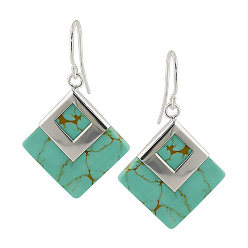 Silver Turquoise Earrings shepherd hook backs