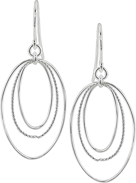 Silver Oval Open Circles Hook Earrings