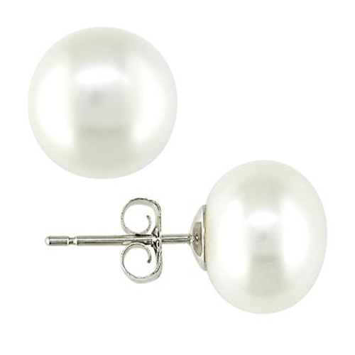 Pearl Earrings w/ 7.5-8mm FW Button Stainless Steel Hypo-allergenic Backs