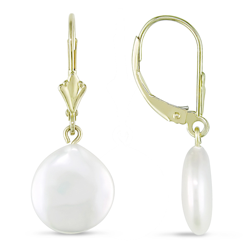 10KY 10-11mm Freshwater Coin Pearl Leverback Earring