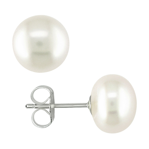 8-9mm Freshwater Button Pearl Earrings w/ Sterling Silver Backs