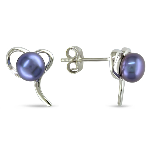 Sterling Silver 6mm Freshwater Black Button Earrings