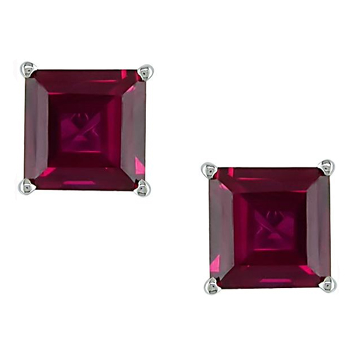10K White Gold 2.50 ct. Princess Cut Ruby Stud Earrings