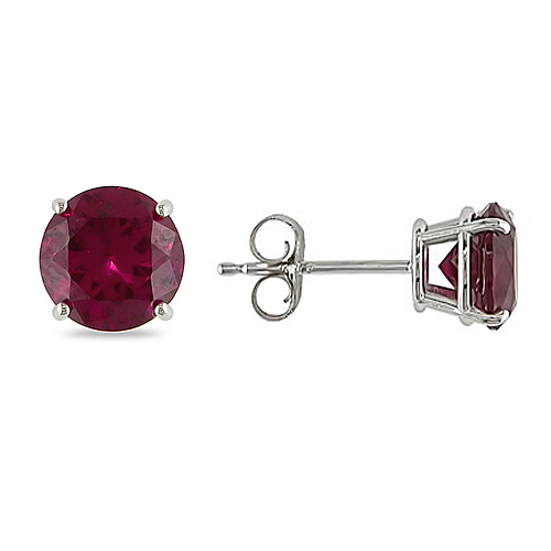10K White Gold 2 CT TGW Synthetic Ruby Stud Earrings