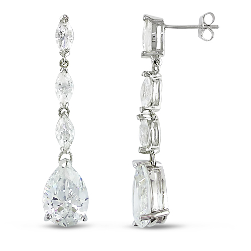 Silver 15X10mm Pearshape 8X4mm Marquise Cubic Zirconia Fancy Drop Earrings with