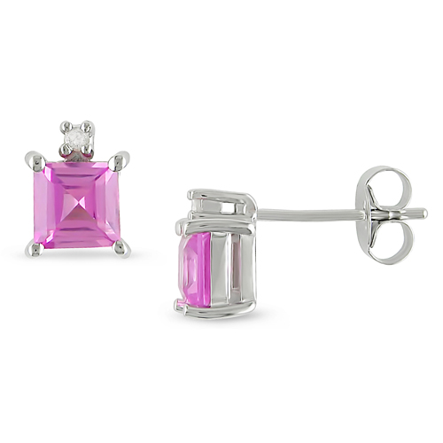 Sterling Silver 0.02 CTW Diamond 1.10 CT TGW Synthetic Pink Sapphire Ear Pin Ea